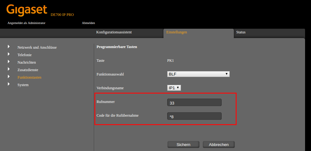 Definition BLF in Gigaset Telefonen