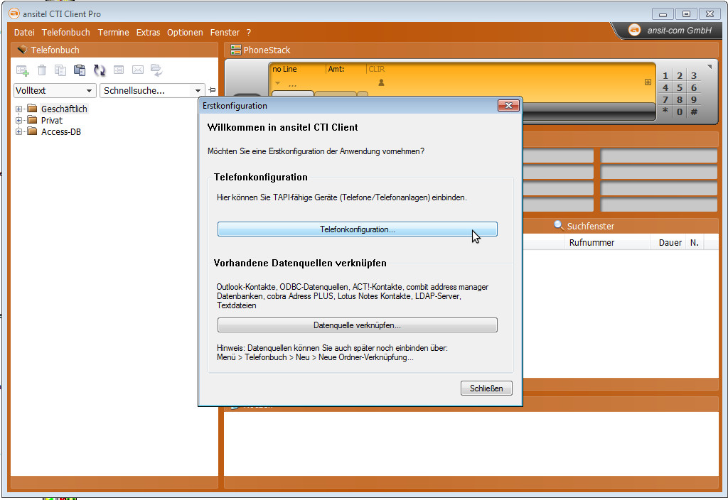 ansitel CTI Client Erstkonfiguration