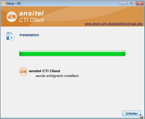 ansitel CTI Client erfolgreich installiert