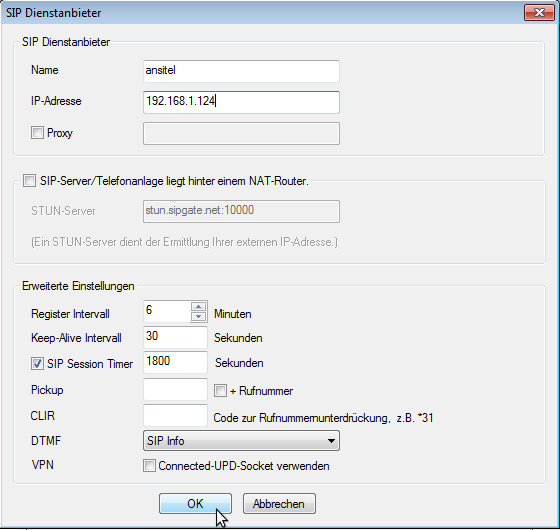 Konfiguration SIP Dienstanbieter
