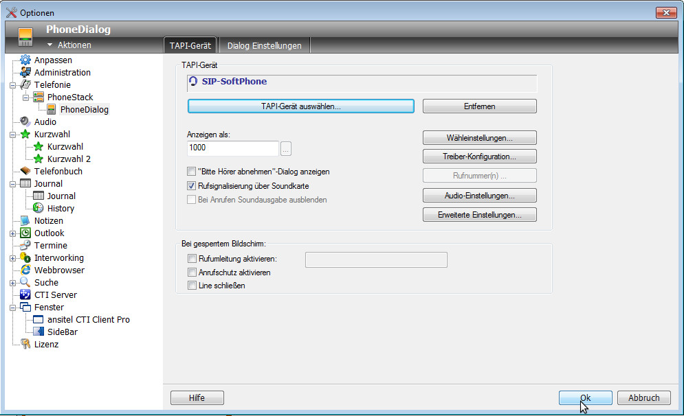 ansitel CTI Client als Softphone