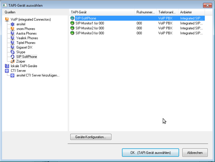 ansitel CTI Client als Softphone