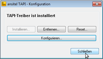 ansitel TAPI-Treiber installiert und konfiguriert
