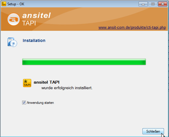 ansitel TAPI erfolgreich installiert