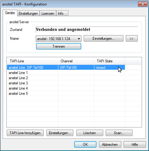 Übersicht mit zugeordneter Nebenstelle