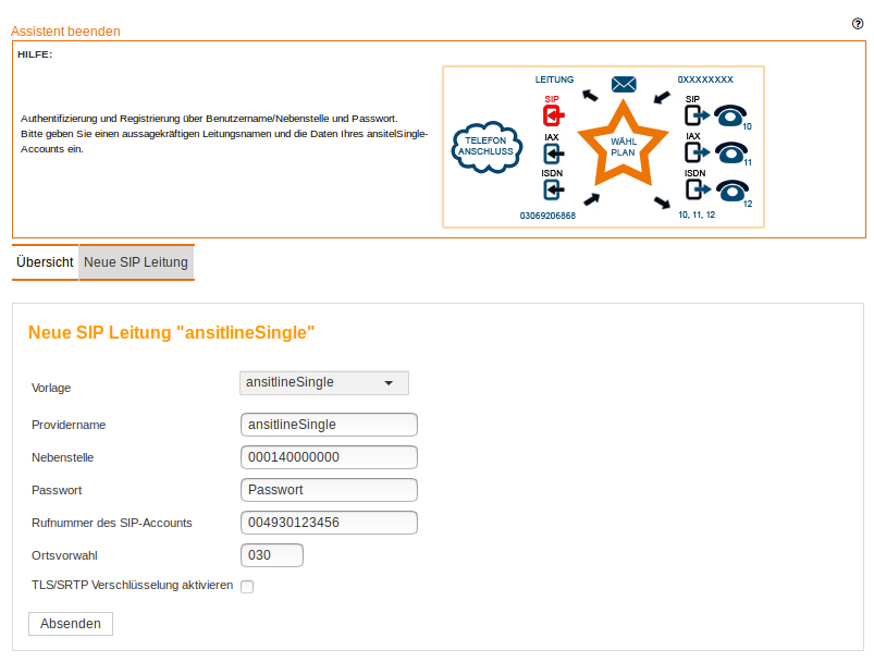ansitline Leitung anlegen
