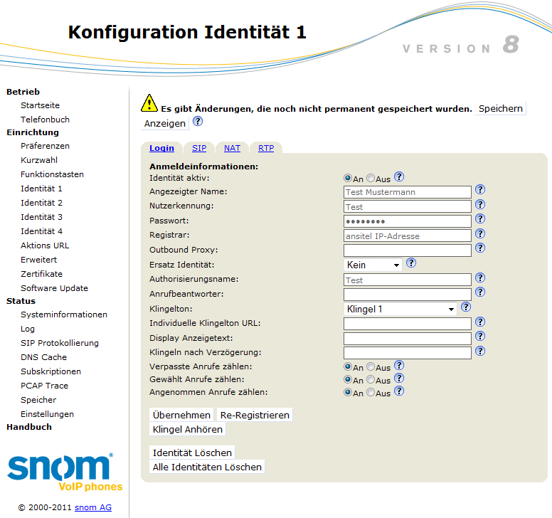 Konfiguration des snom 300