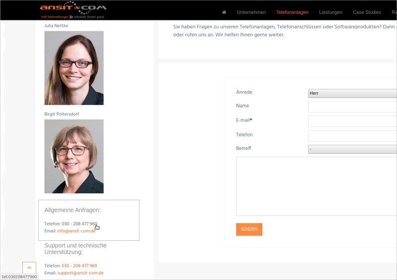 Mit ansitel Click to Dial Plugin wählen