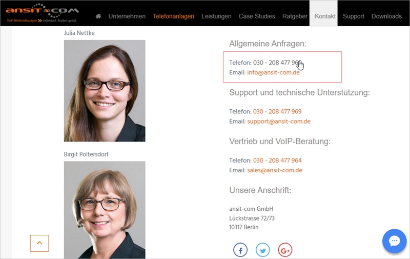 Mit ansitel Click to Dial Plugin wählen