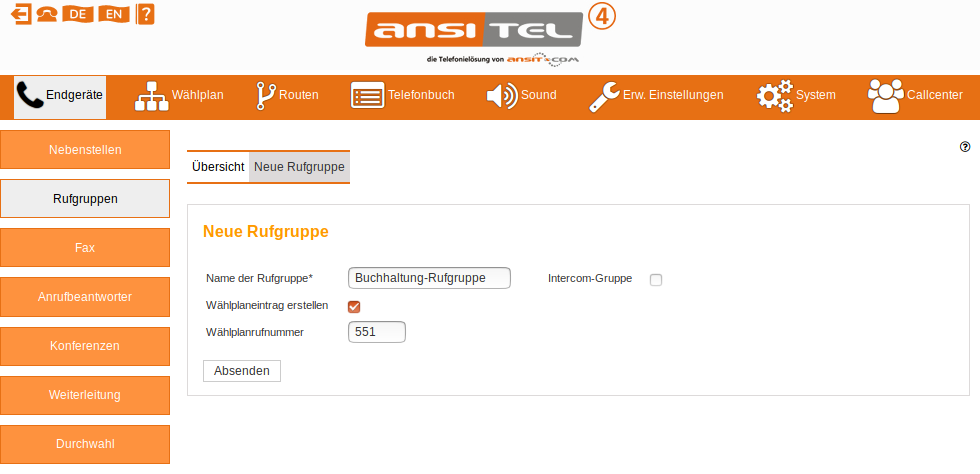 Rufgruppe, neue Rufgruppe