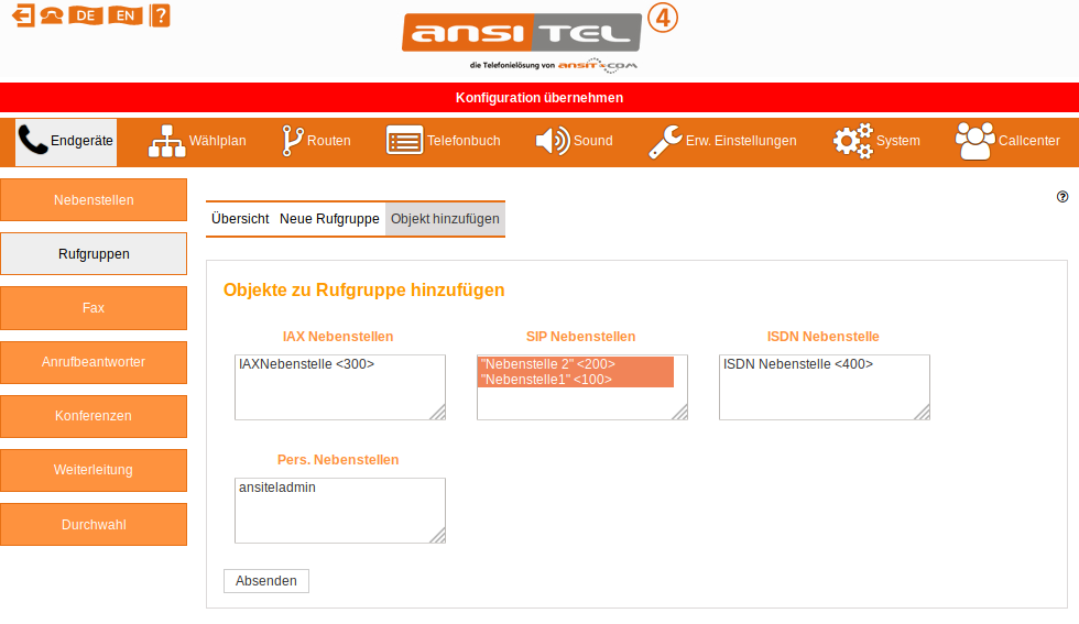 Rufgruppe, zur Rufgruppe hinzufügen