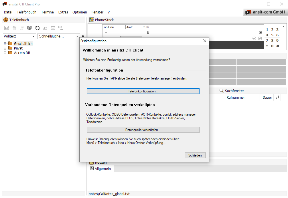 ansitel CTI Client Erstkonfiguration