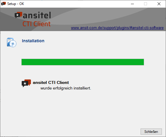 ansitel CTI Client erfolgreich installiert