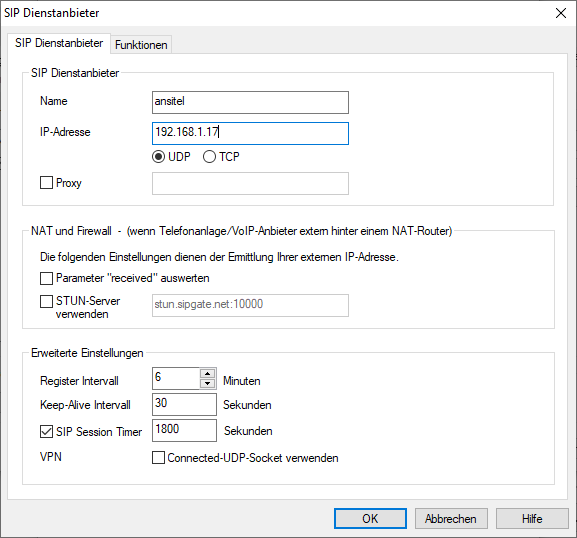 Konfiguration SIP Dienstanbieter