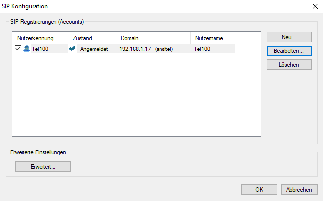 SIP-Registrierung an der ansitel Telefonanlage