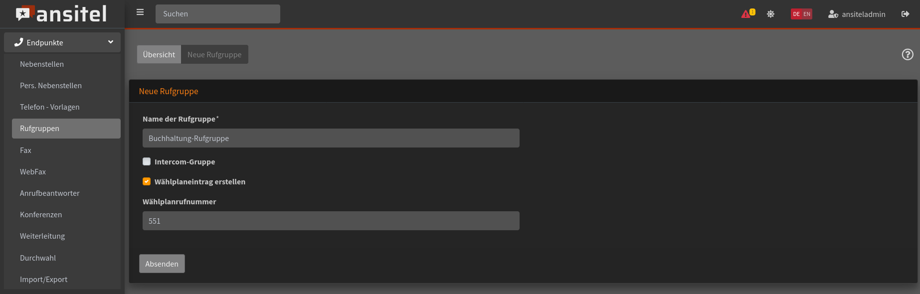 Rufgruppe, neue Rufgruppe