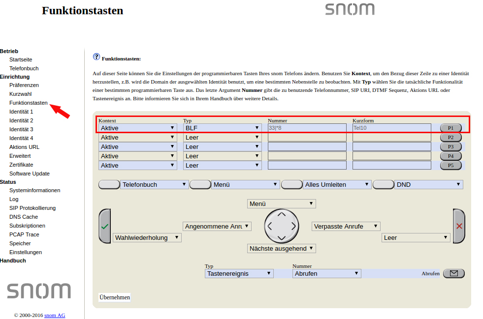 Definition BLF in snom Telefonen