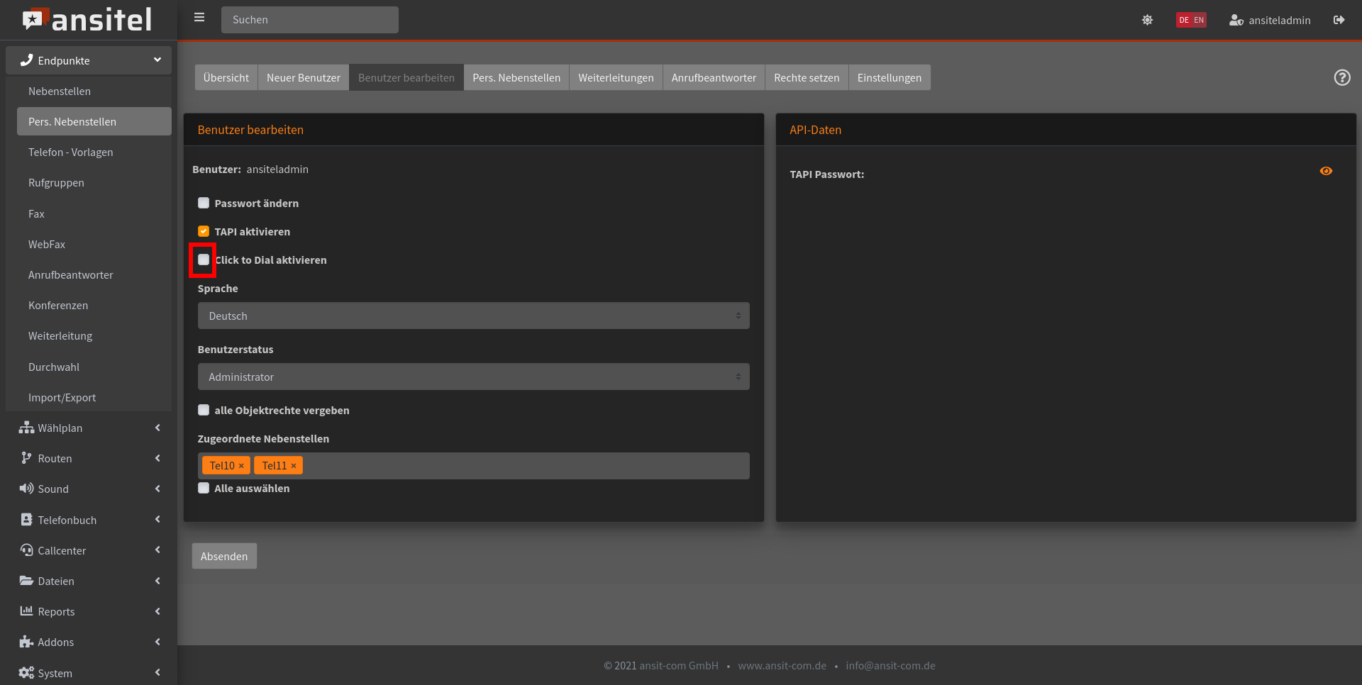 Click to Dial aktivieren