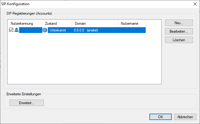 Übersicht SIP-Registrierungen