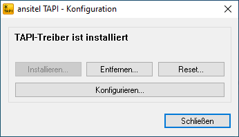 ansitel TAPI-Treiber installiert und konfiguriert