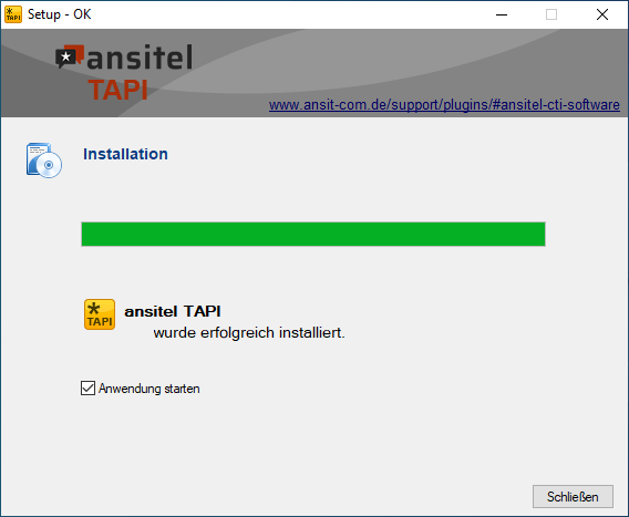 ansitel TAPI erfolgreich installiert