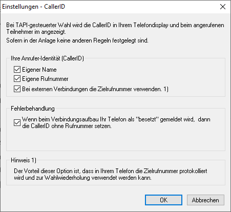 TAPI-Line bearbeiten cid