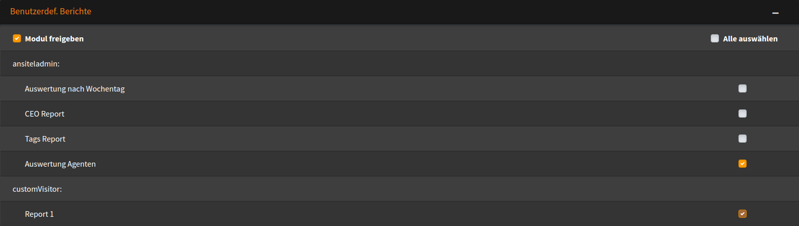 Rechte setzen: Benutzerdef. Berichte