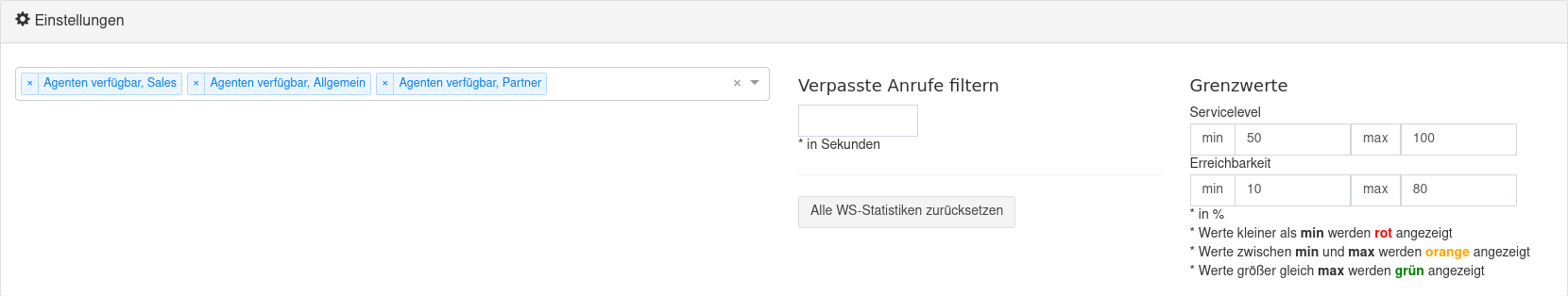 Wallboard-Einstellungen